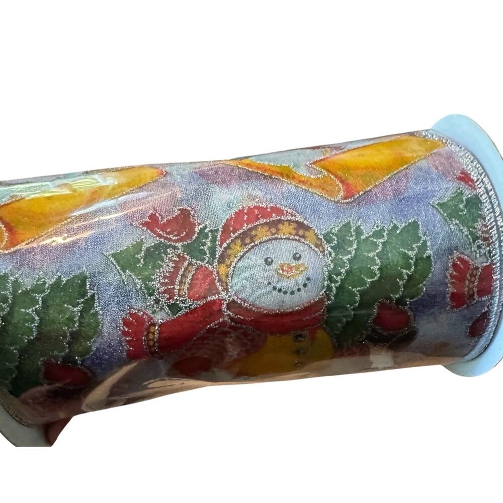 Vintage Christmas Wired Ribbon Snowman Holiday 6in x 10yd Glitter Taiwan